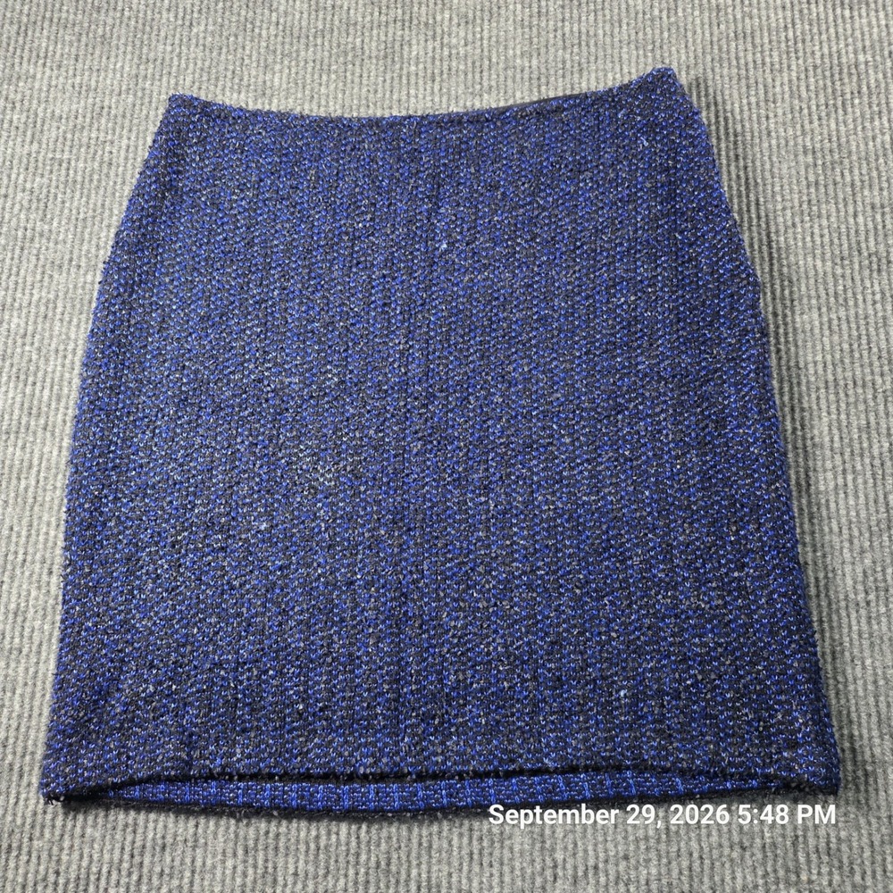 St. John Blue Black Textured Knit Pencil Skirt Size 6